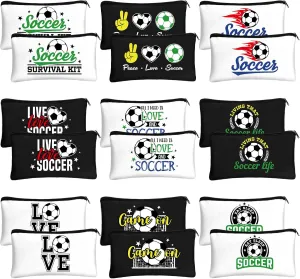 Sweetude 18 Pcs Soccer Gifts Makeup Bag Toiletry Travel Storage Accessories with Zipper Cosmetic Bags Portable Cosmetic Pouch for Soccer Lovers Players Team Fans(Classic)