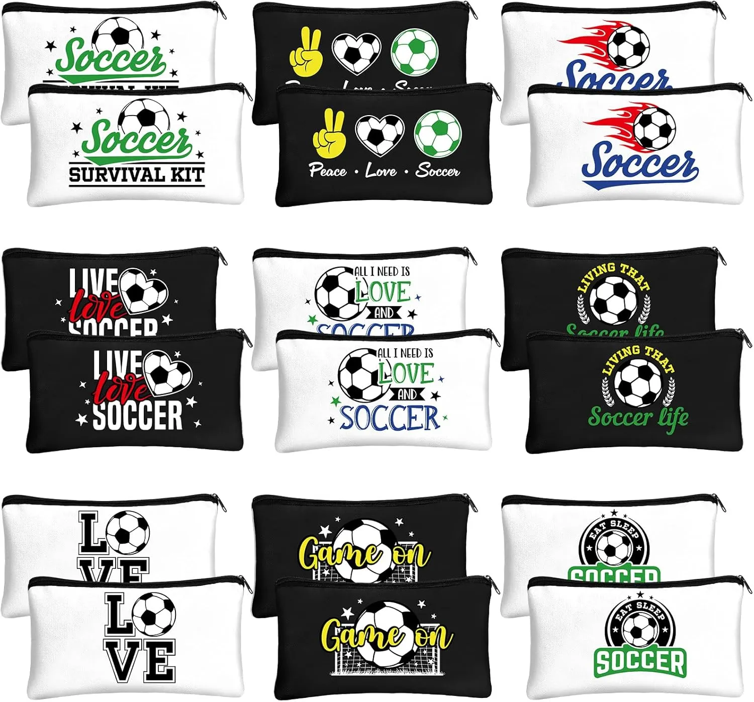 Sweetude 18 Pcs Soccer Gifts Makeup Bag Toiletry Travel Storage Accessories with Zipper Cosmetic Bags Portable Cosmetic Pouch for Soccer Lovers Players Team Fans(Classic)