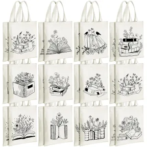 Sweetude 24 Christmas Canvas Book Tote Bags Bulk Club Gifts Aesthetic Book Lovers Librarian Bookish Readers Gifts