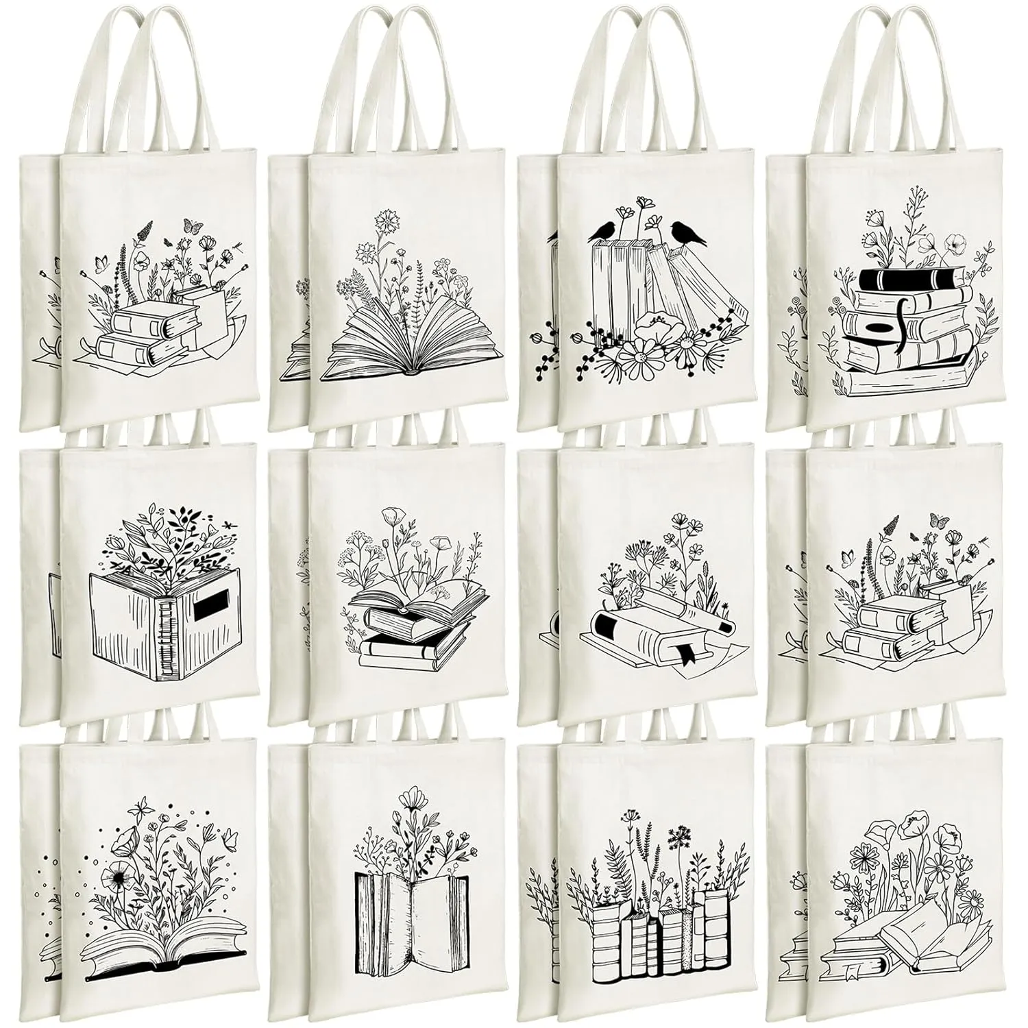 Sweetude 24 Christmas Canvas Book Tote Bags Bulk Club Gifts Aesthetic Book Lovers Librarian Bookish Readers Gifts