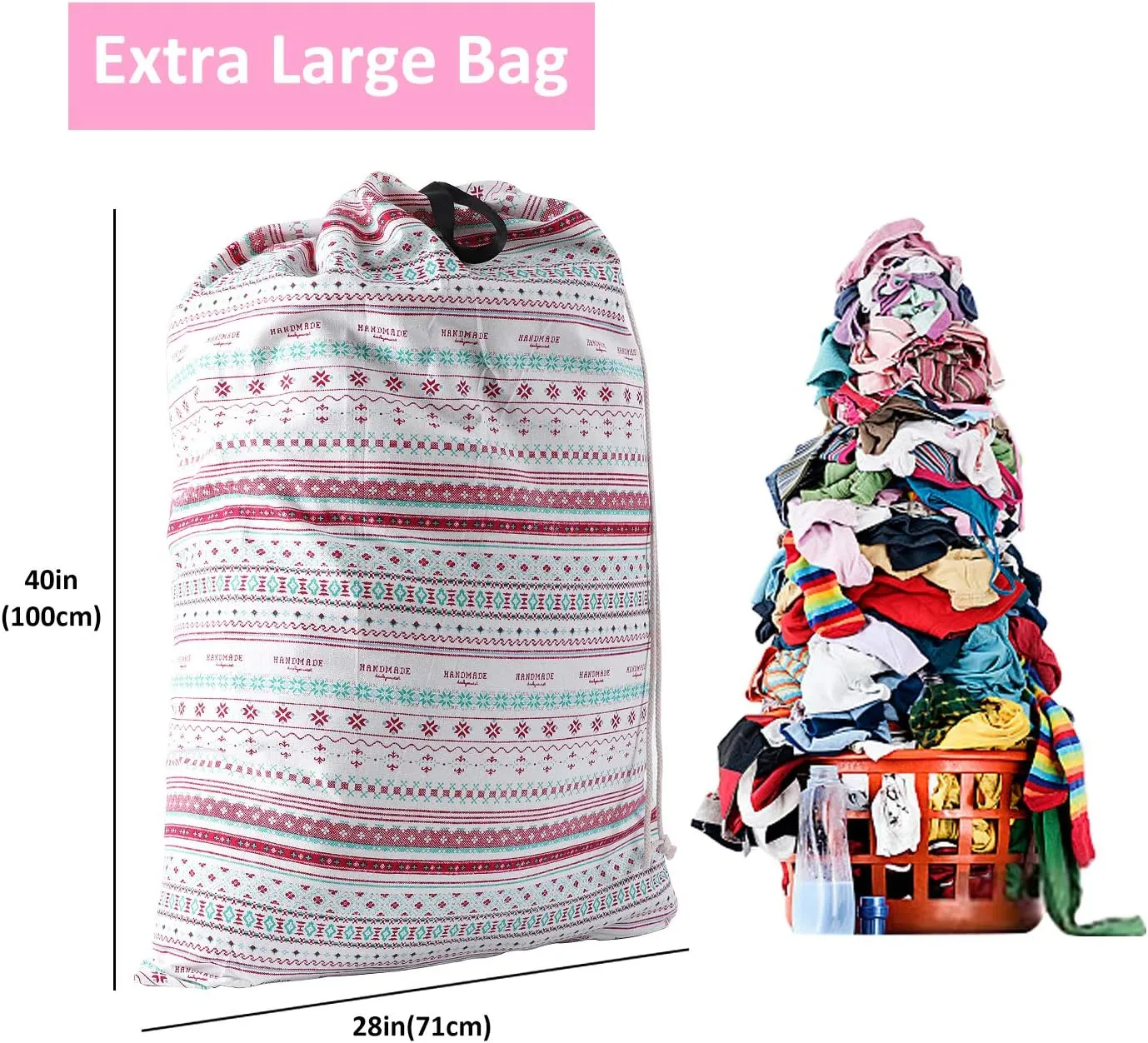 SWISSELITE Laundry Bag with Handle and Drawstring, Large Heavy Duty Laundry Bag, 28 x 40 Inches Travel Dirty Clothes Bag for Laundromat and Household