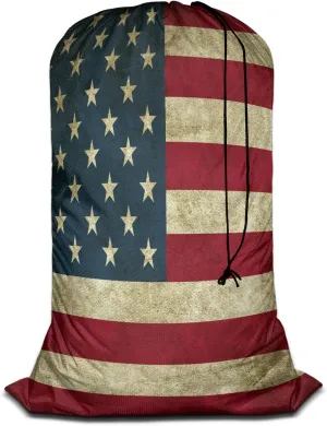 Swono Grunge USA Flag Large Dirty Clothes Laundry Bag for Laundry Basket Hamper, Patriot Striped Design Stars Old Aged Machine Washable Dirty Clothes Organizer, Oxford Cloth, American Banner