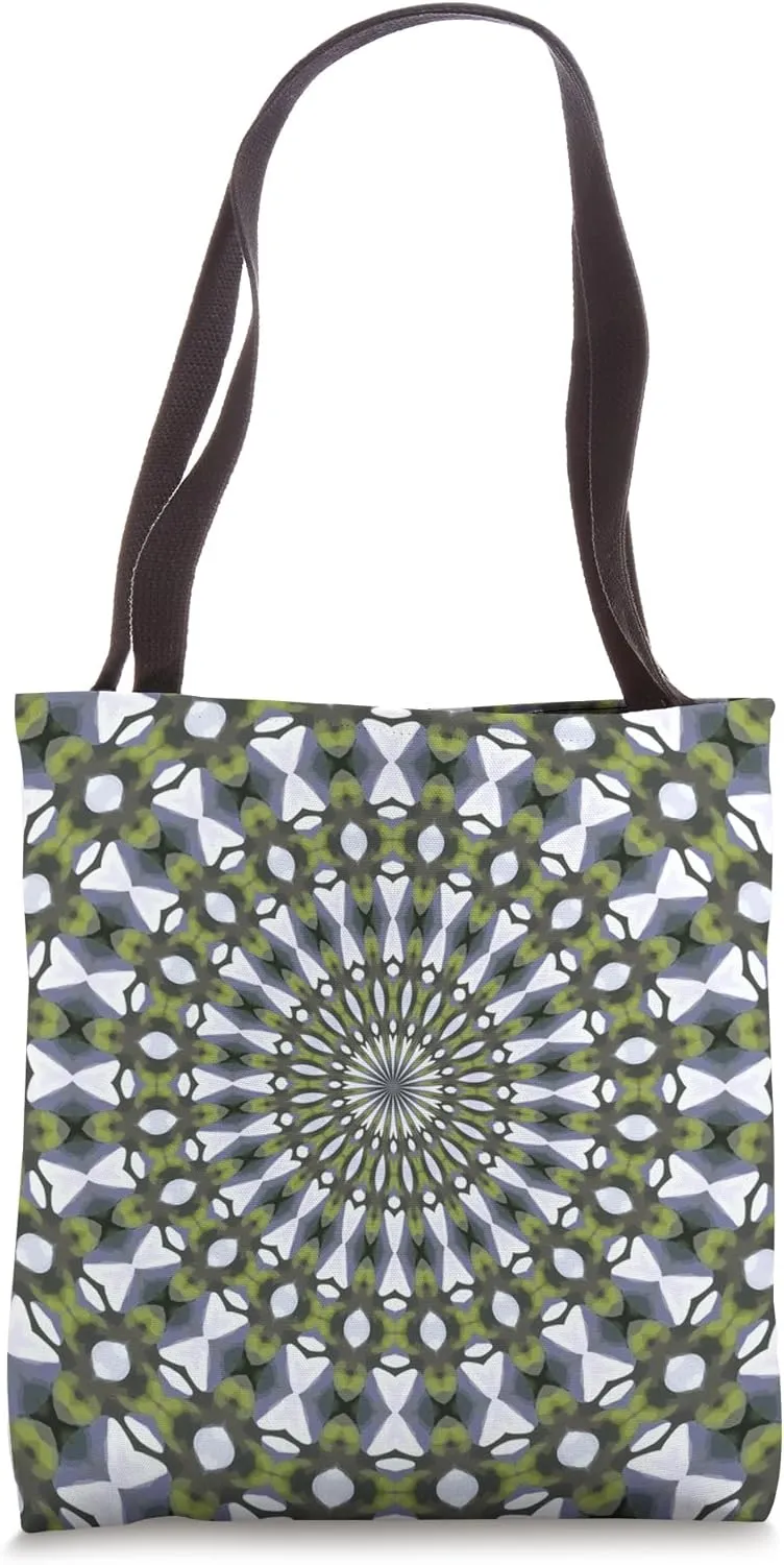 Symmetrical Geometric Design 11 Green Grey White Tote Bag
