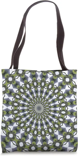 Symmetrical Geometric Design 11 Green Grey White Tote Bag