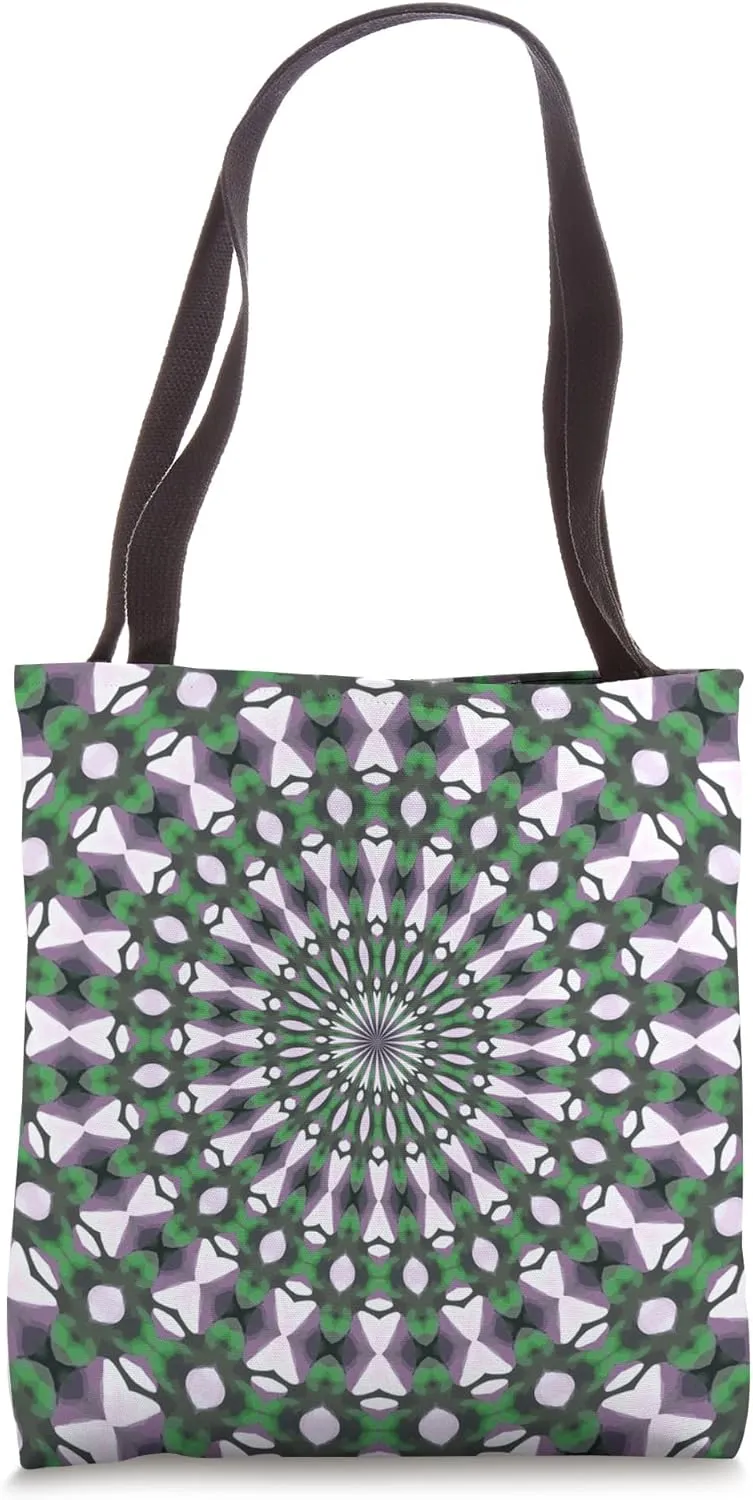 Symmetrical Geometric Design 13 Green Purple White Tote Bag