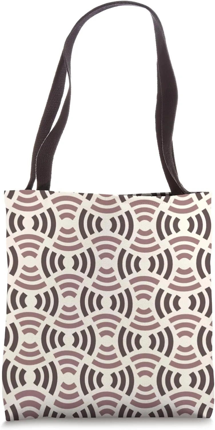 Taupe Mocha Ivory Arcs Stacked Halves Mid-Century Pattern Tote Bag