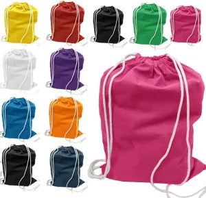 TBF 12 Pack Bulk Cotton Canvas Drawstring Backpack Bags (14" W x 18" H) - Perfect for DIY, Crafts, Events & More