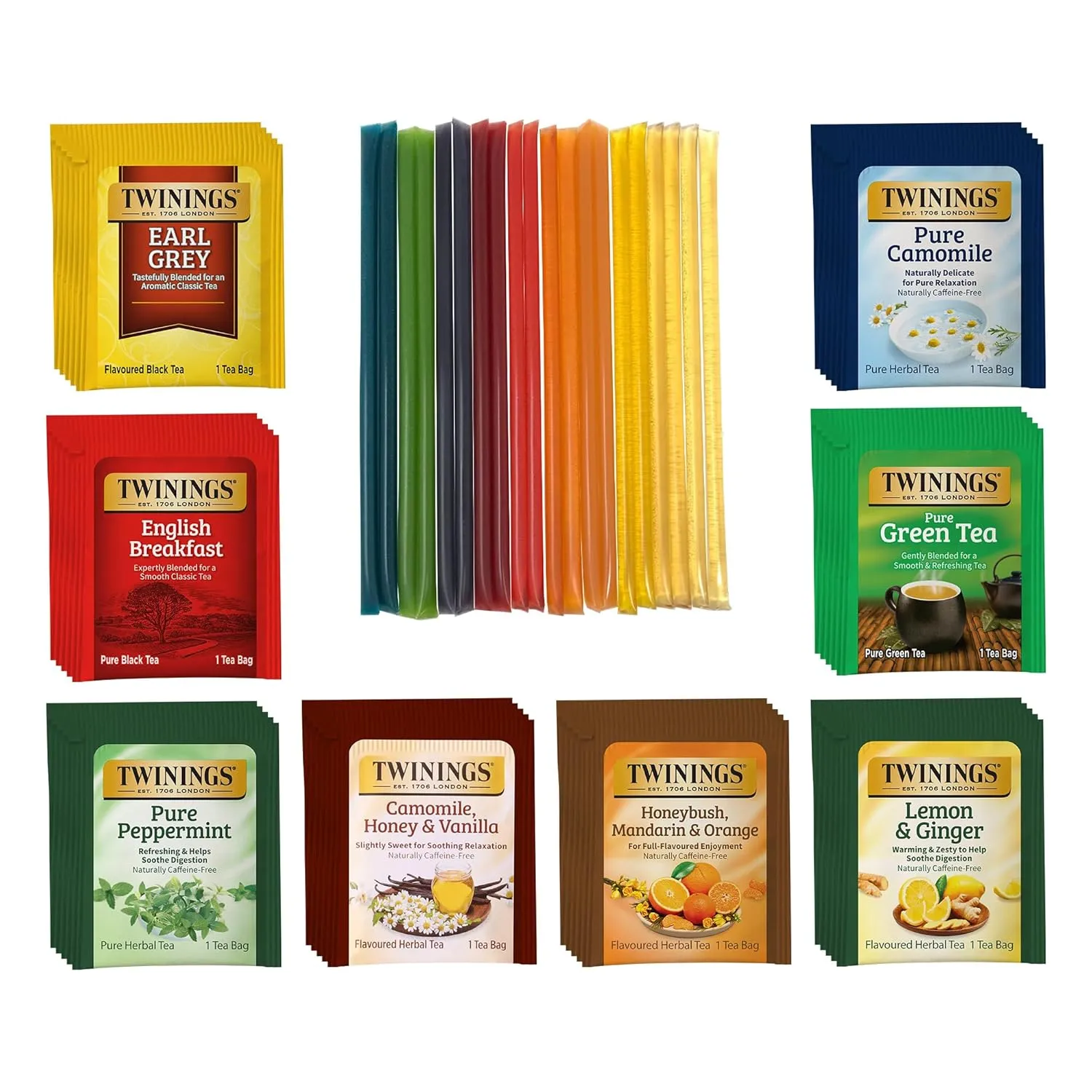 Tea Bunch Twinings 48 Tea Bags Herbal Variety Pack – 8 Herbal Flavors with 20 Honey Sticks, Perfect Tea Gift Set for Any Occasion