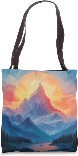 Teal Mountains Geometric Gradient Color Polygon Tote Bag