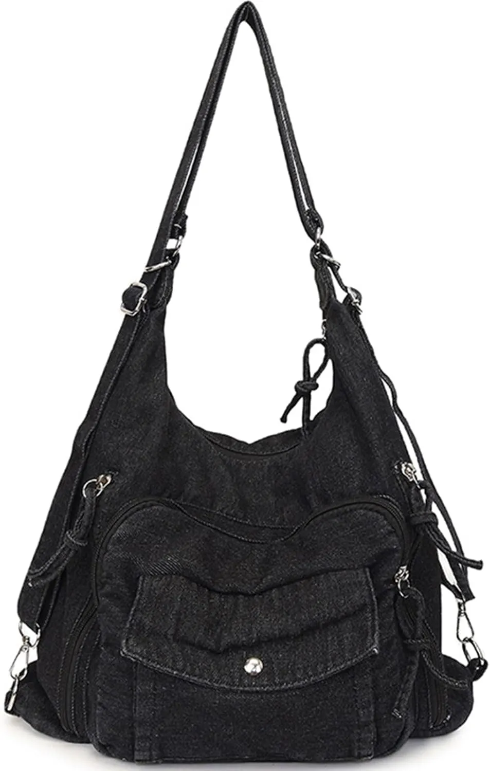Teclado Denim Backpack Casual Crossbody Bag Messenger Bag Shoulder Bag Hobo Bag Travel Daypacks (Black)