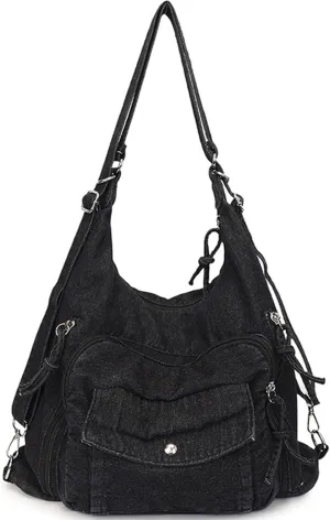 Teclado Denim Backpack Casual Crossbody Bag Messenger Bag Shoulder Bag Hobo Bag Travel Daypacks (Black)