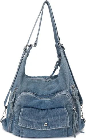 Teclado Denim Backpack Casual Crossbody Bag Messenger Bag Shoulder Bag Hobo Bag Travel Daypacks (Blue)