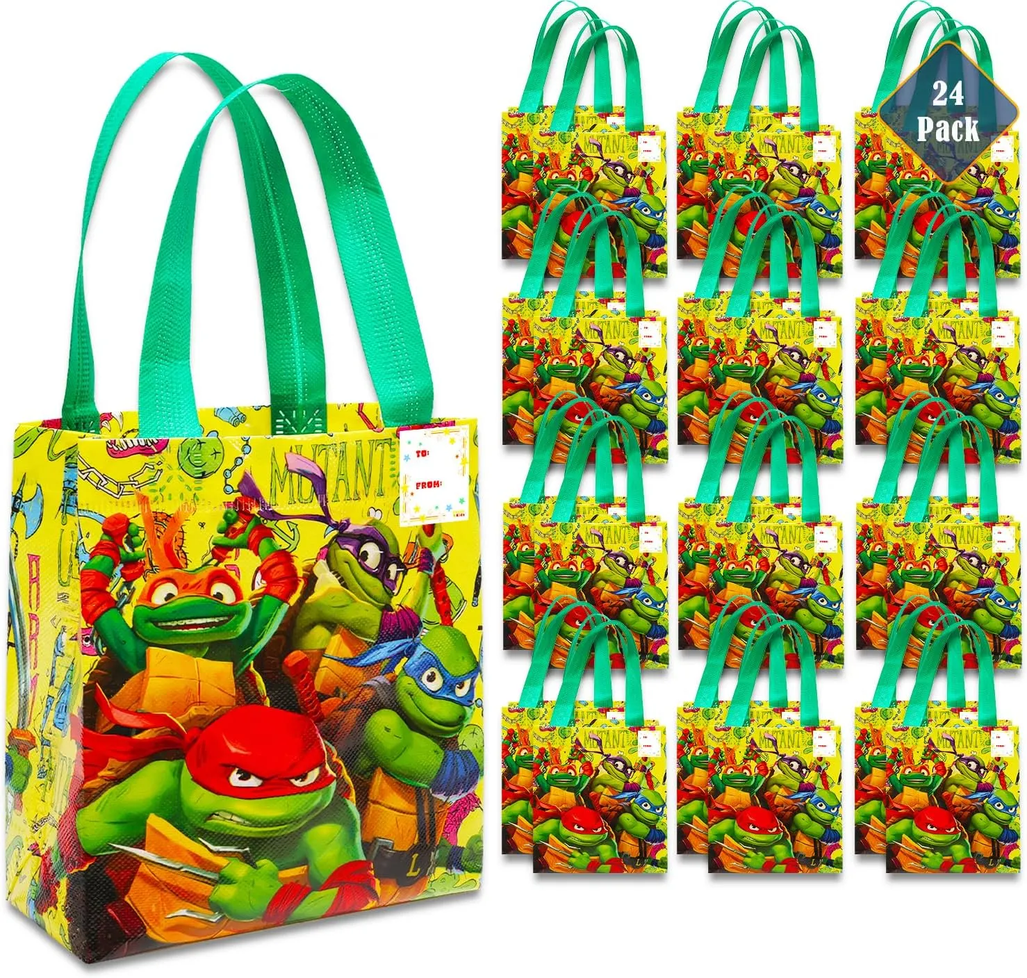 Teenage Mutant Ninja Turtles Party Favor Set – 24 Pack 8" Goodie Bags Bulk Reusable Mini Totes | "TMNT" Birthday Party Supplies