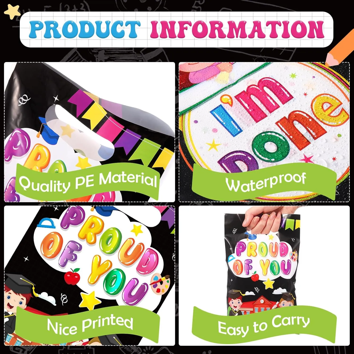 Teenyyou 60 Pcs Kindergarten Graduation Bags Plastic Preschool Grad Gifts Bulk Small Prek Graduation Candy Treat Goodie Bags with Handles for Congrats Grad Birthday Party Favors Supplies
