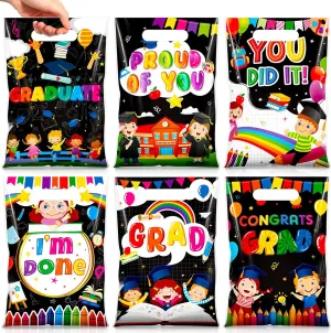 Teenyyou 60 Pcs Kindergarten Graduation Bags Plastic Preschool Grad Gifts Bulk Small Prek Graduation Candy Treat Goodie Bags with Handles for Congrats Grad Birthday Party Favors Supplies