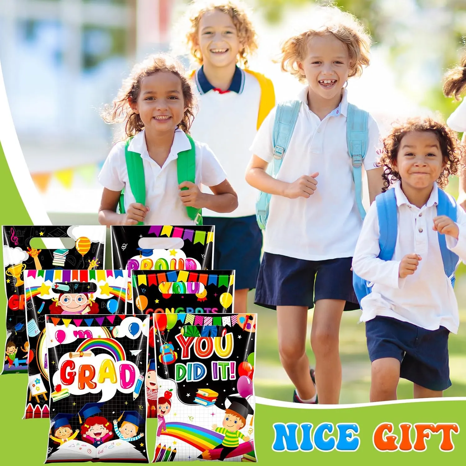 Teenyyou 60 Pcs Kindergarten Graduation Bags Plastic Preschool Grad Gifts Bulk Small Prek Graduation Candy Treat Goodie Bags with Handles for Congrats Grad Birthday Party Favors Supplies