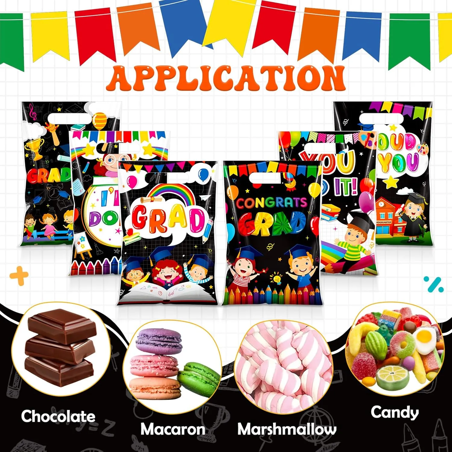 Teenyyou 60 Pcs Kindergarten Graduation Bags Plastic Preschool Grad Gifts Bulk Small Prek Graduation Candy Treat Goodie Bags with Handles for Congrats Grad Birthday Party Favors Supplies