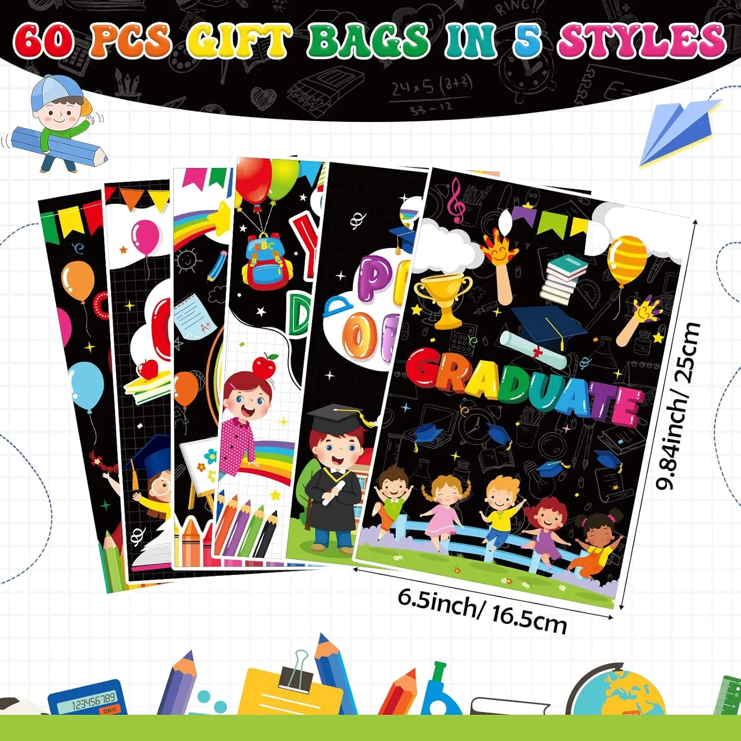 Teenyyou 60 Pcs Kindergarten Graduation Bags Plastic Preschool Grad Gifts Bulk Small Prek Graduation Candy Treat Goodie Bags with Handles for Congrats Grad Birthday Party Favors Supplies