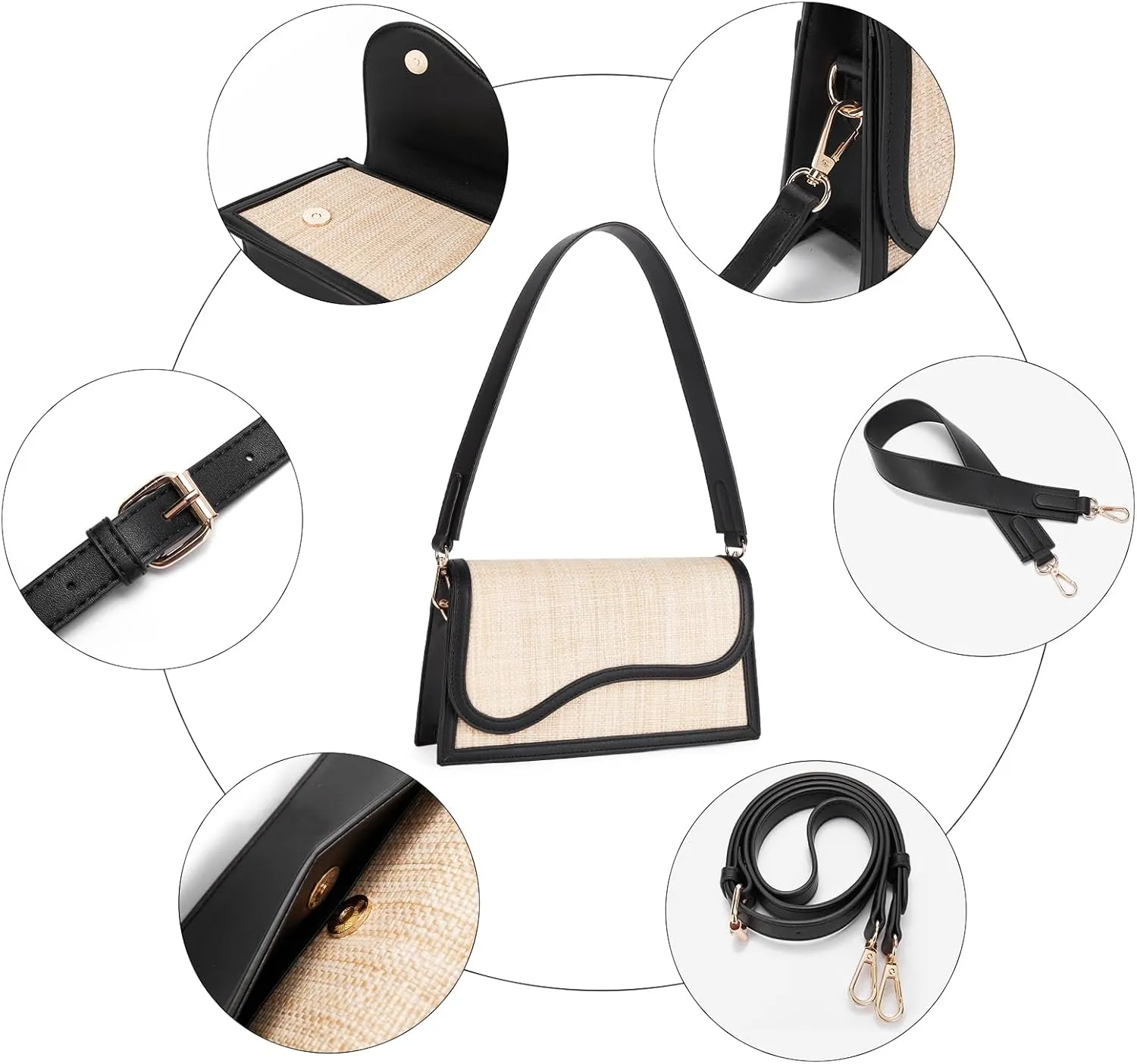 Telena Shoulder Bag for Women Vegan Leather Women's Shoulder Purses Handbags with 2 Removable Strap Crossbody Bag Purses
