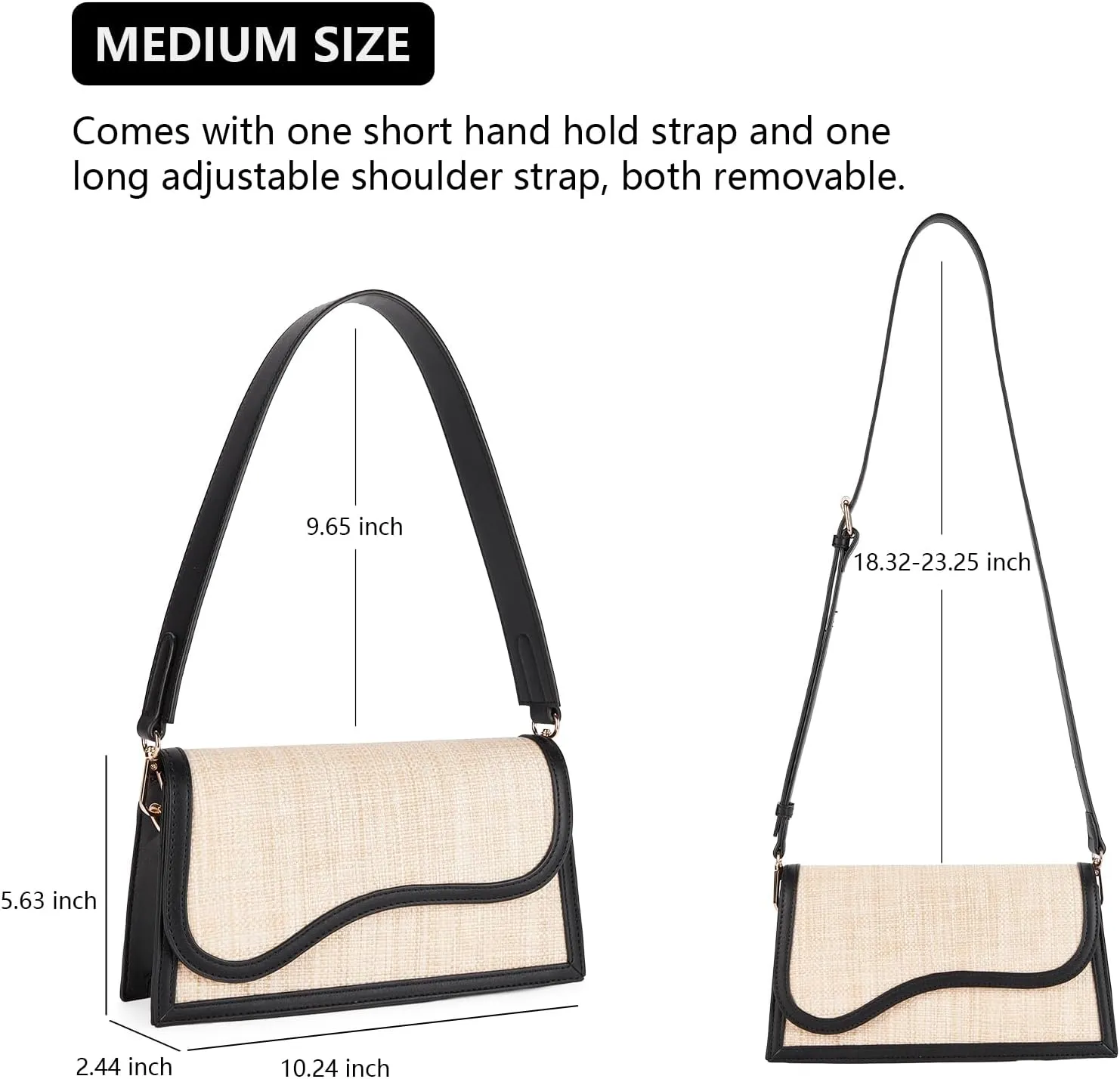 Telena Shoulder Bag for Women Vegan Leather Women's Shoulder Purses Handbags with 2 Removable Strap Crossbody Bag Purses
