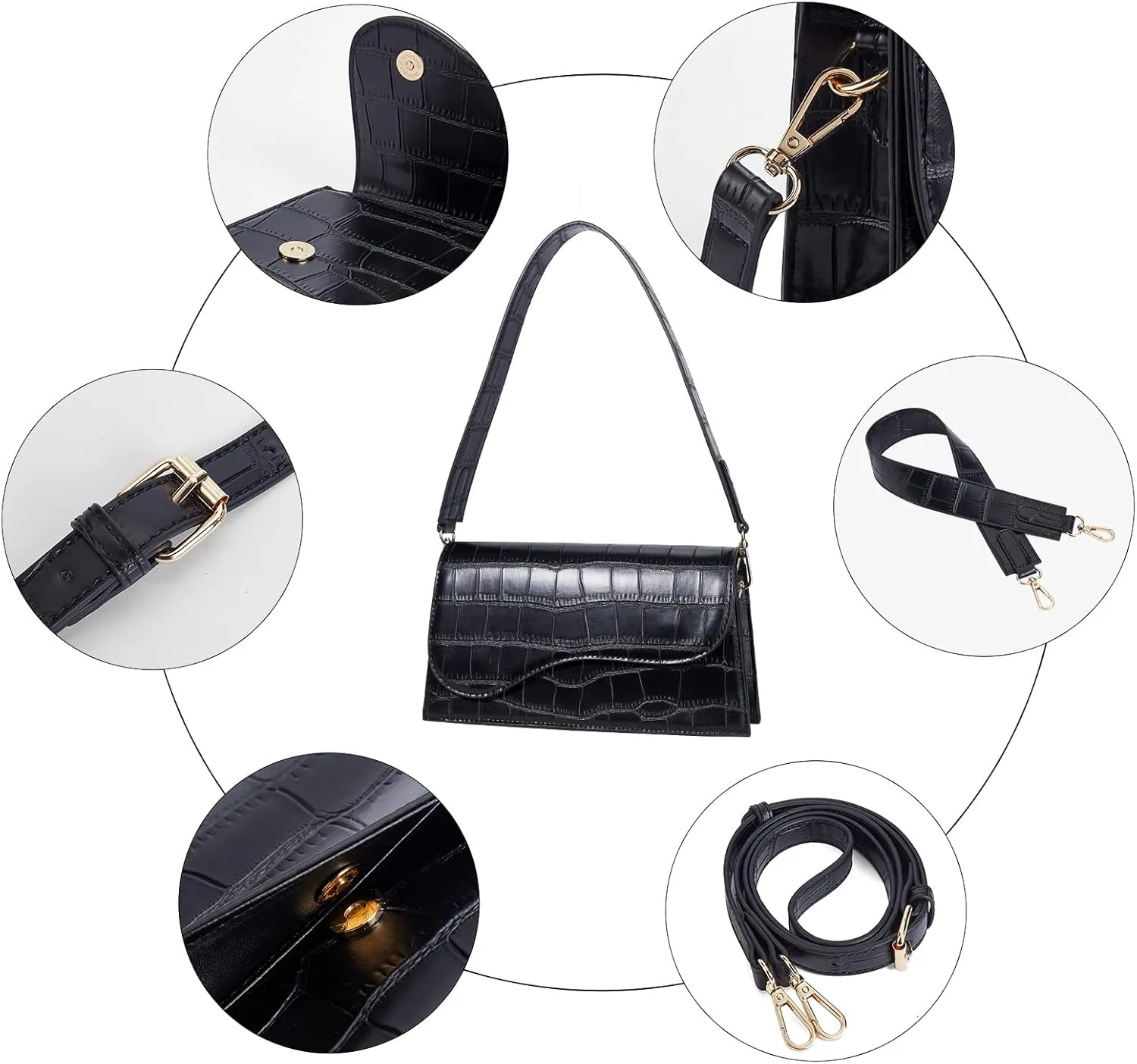Telena Shoulder Bag for Women Vegan Leather Women's Shoulder Purses Handbags with 2 Removable Strap Crossbody Bag Purses