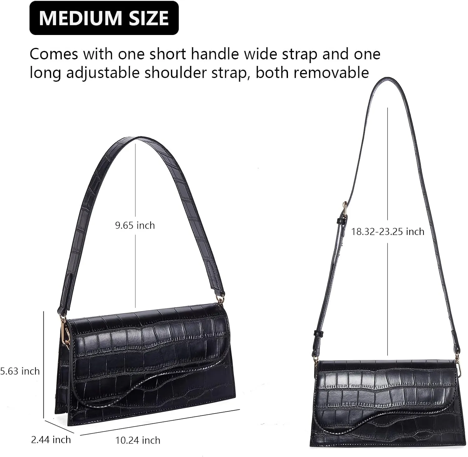 Telena Shoulder Bag for Women Vegan Leather Women's Shoulder Purses Handbags with 2 Removable Strap Crossbody Bag Purses