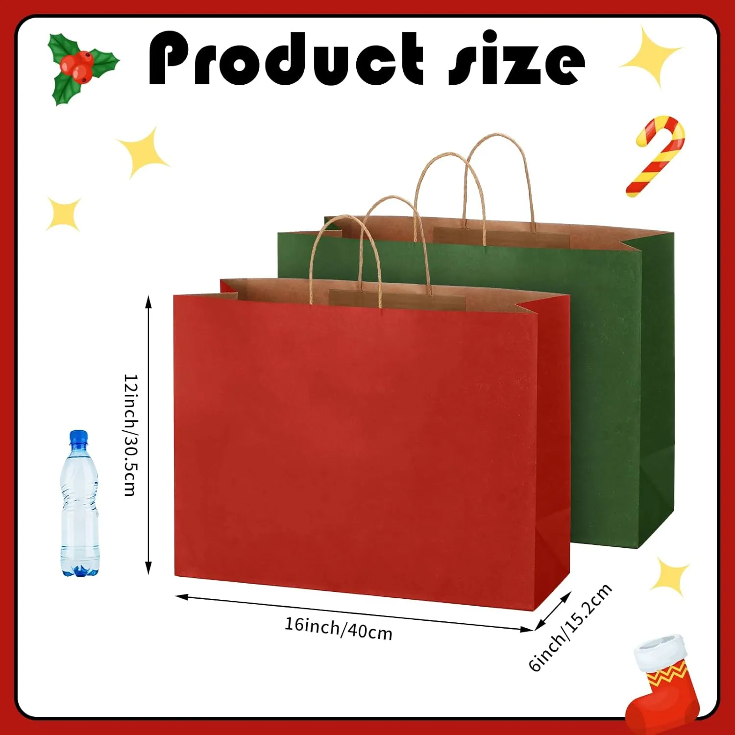 Tenceur 100 Pcs Red and Green Christmas Gift Bags Kraft Paper Bags with Handles Holiday Gift Bags for Wedding Baby Shower Bridal Shower Shopping Party Favor Business(16 x 12 x 6 Inch)