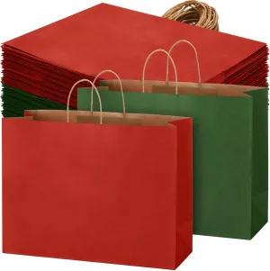 Tenceur 100 Pcs Red and Green Christmas Gift Bags Kraft Paper Bags with Handles Holiday Gift Bags for Wedding Baby Shower Bridal Shower Shopping Party Favor Business(16 x 12 x 6 Inch)