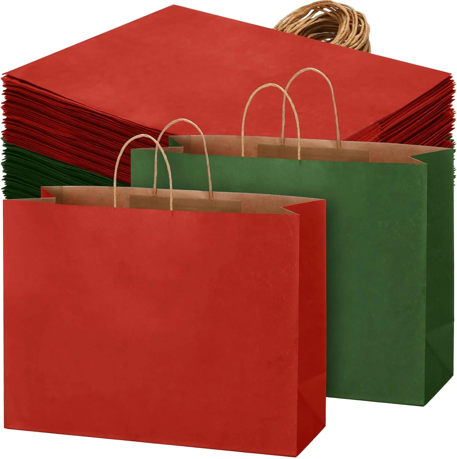 Tenceur 100 Pcs Red and Green Christmas Gift Bags Kraft Paper Bags with Handles Holiday Gift Bags for Wedding Baby Shower Bridal Shower Shopping Party Favor Business(16 x 12 x 6 Inch)