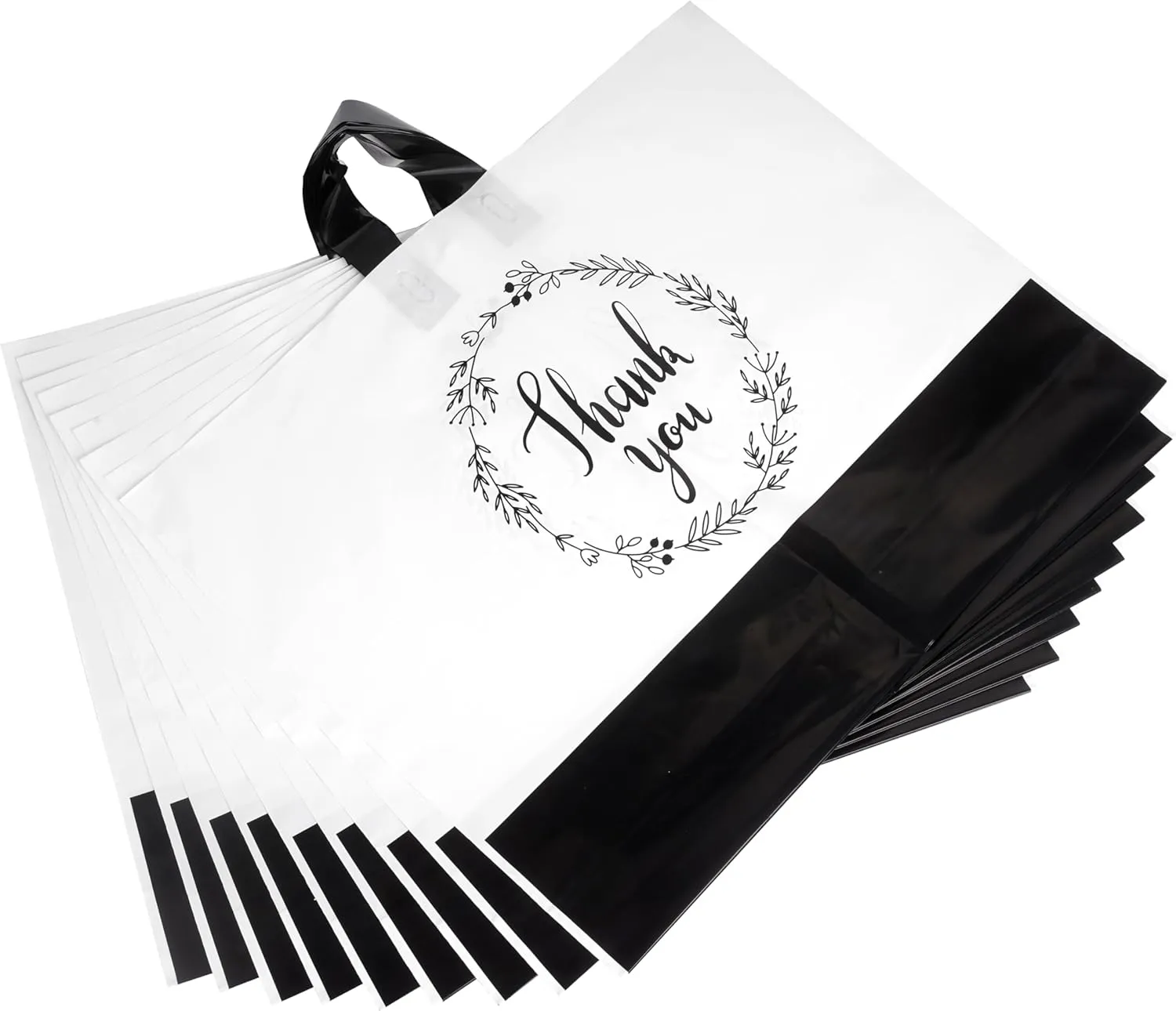 Thank You Bags with Handles | 19x15 60 Pack White 3 Mil Plastic Retail & Boutique Gift Bags