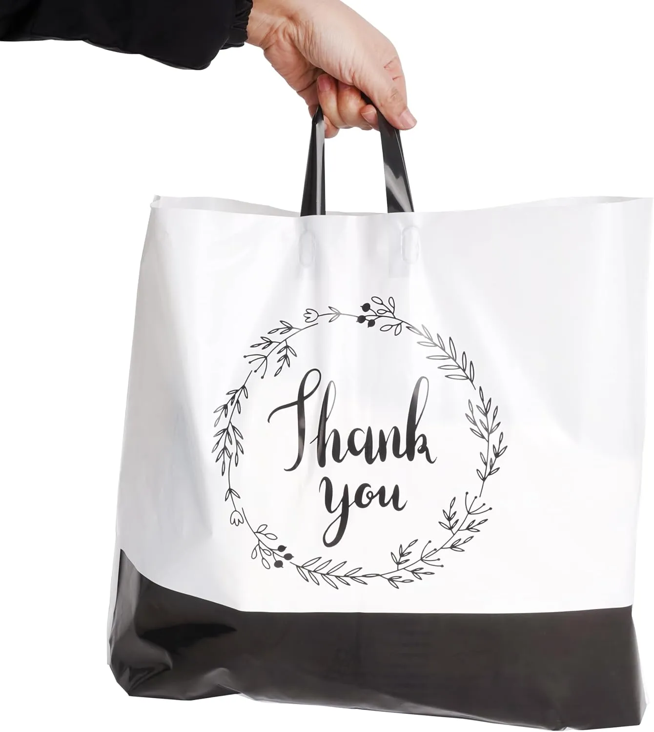 Thank You Bags with Handles | 19x15 60 Pack White 3 Mil Plastic Retail & Boutique Gift Bags