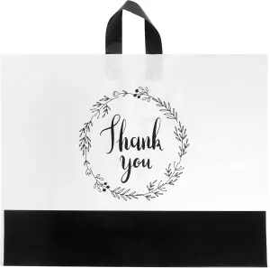 Thank You Bags with Handles | 19x15 60 Pack White 3 Mil Plastic Retail & Boutique Gift Bags
