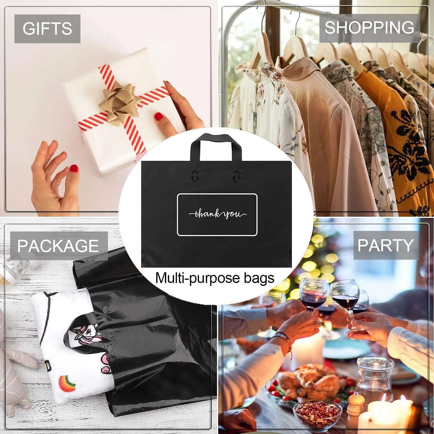 Thank You Merchandise Bags 50Pcs 12x15In Black Thank You Bags Bulk Extra Thick 3.15Mil Bags for Small Business - Large Thank You Shopping Bags for Boutique Retail Bags with Handles