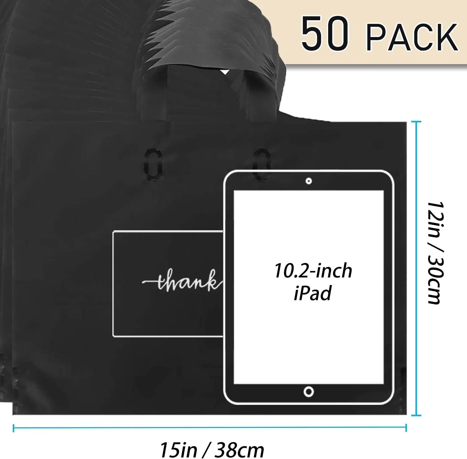 Thank You Merchandise Bags 50Pcs 12x15In Black Thank You Bags Bulk Extra Thick 3.15Mil Bags for Small Business - Large Thank You Shopping Bags for Boutique Retail Bags with Handles