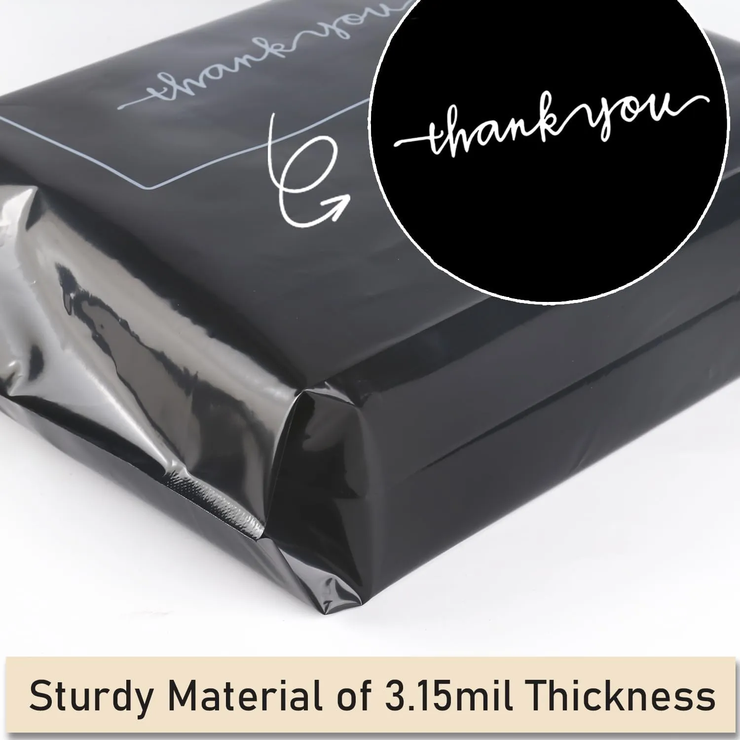 Thank You Merchandise Bags 50Pcs 12x15In Black Thank You Bags Bulk Extra Thick 3.15Mil Bags for Small Business - Large Thank You Shopping Bags for Boutique Retail Bags with Handles