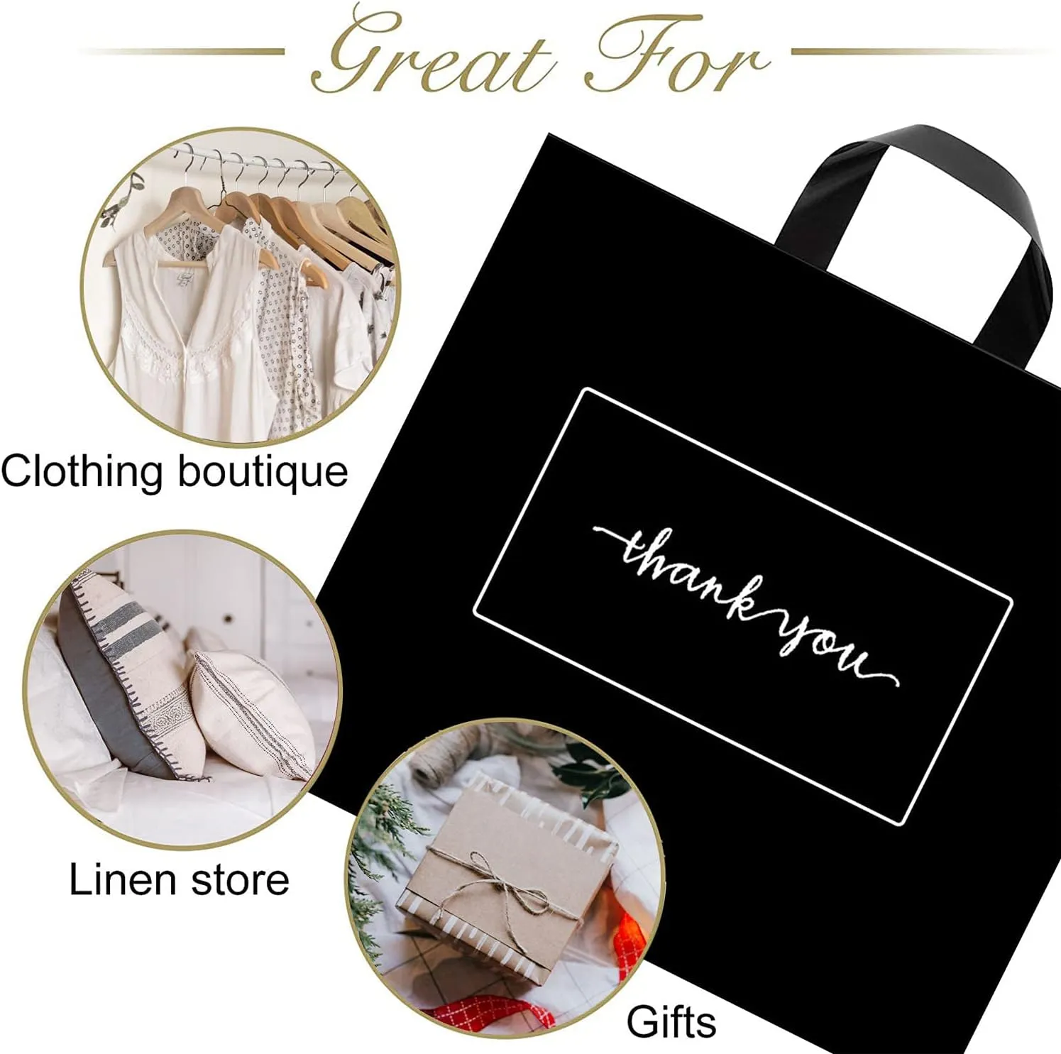 Thank You Merchandise Bags 50Pcs 12x15In Black Thank You Bags Bulk Extra Thick 3.15Mil Bags for Small Business - Large Thank You Shopping Bags for Boutique Retail Bags with Handles