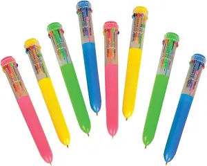The Dreidel Company Shuttle Pen, 10 Multi-color Ballpoint Pens, 4 Neon Colors In Pen for Office School Supplies Students Children, 6.25" (8-Pack)