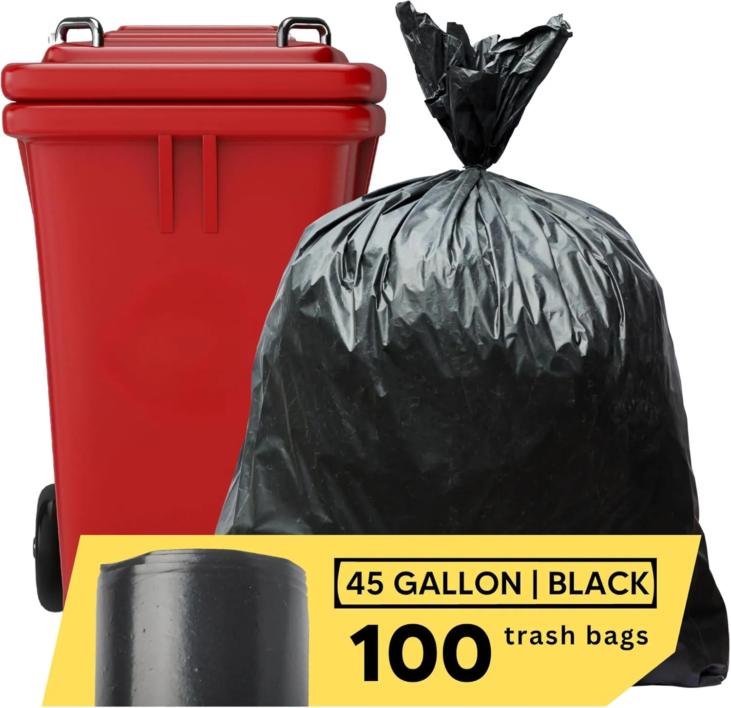 The Original Poop Bags® 45 Gallon Trash Bags, 100 Count – Heavy Duty, Leak-Resistant, Plant-Based Garbage Bags for Pet, Kitchen & Commercial Use – Black