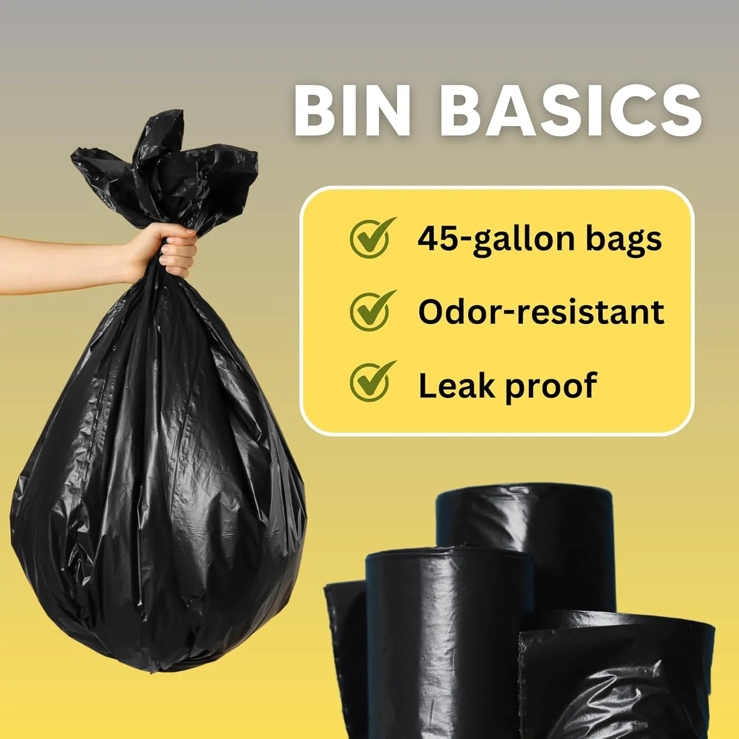 The Original Poop Bags® 45 Gallon Trash Bags, 100 Count – Heavy Duty, Leak-Resistant, Plant-Based Garbage Bags for Pet, Kitchen & Commercial Use – Black