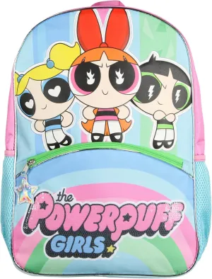 The Powerpuff Girls Buttercup Blossom Bubbles Heroine Stance Backpack 17" Travel Laptop Backpack