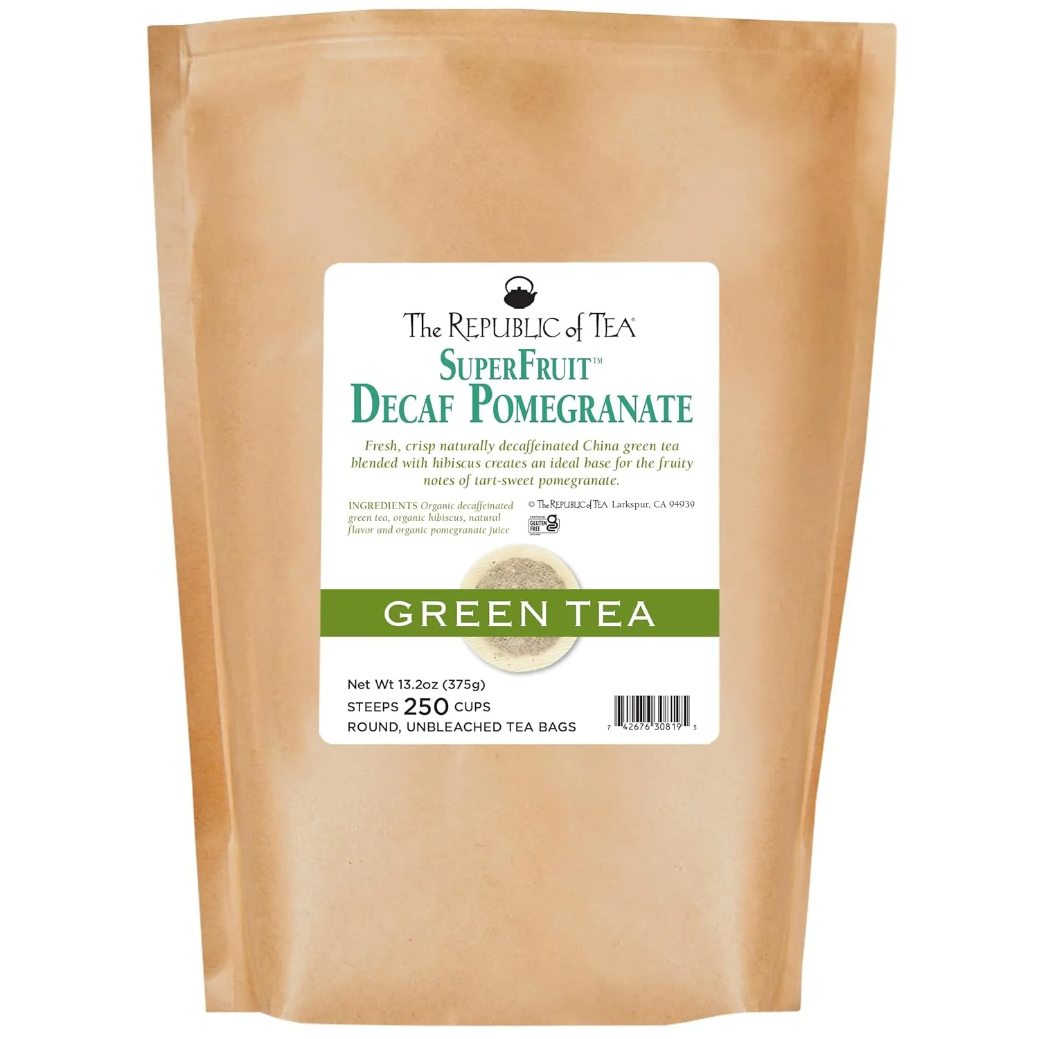 The Republic of Tea Decaf Organic Pomegranate Green Superfruit Tea Bags, 250 Tea Bag Bulk