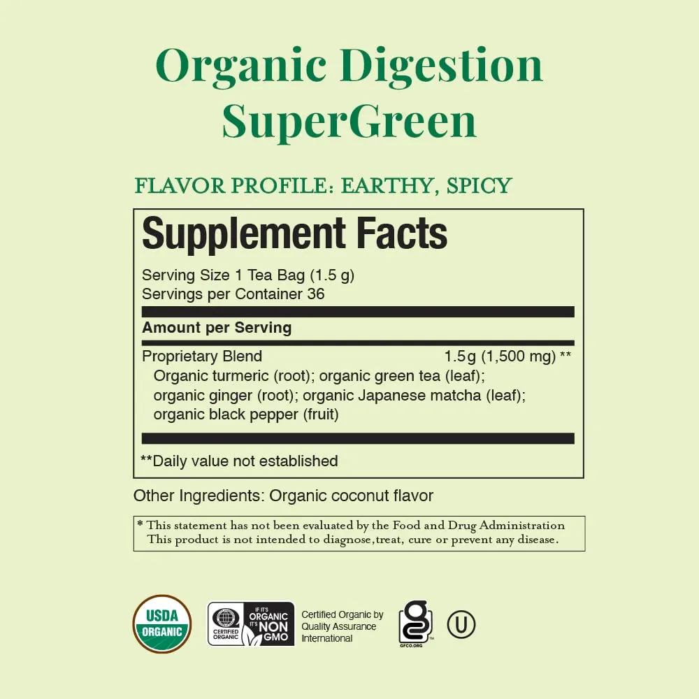 The Republic of Tea - Organic Digestion SuperGreen Tea Tin, 36 Tea Bags, Naturally Caffeinated Japanese Matcha and Green Tea