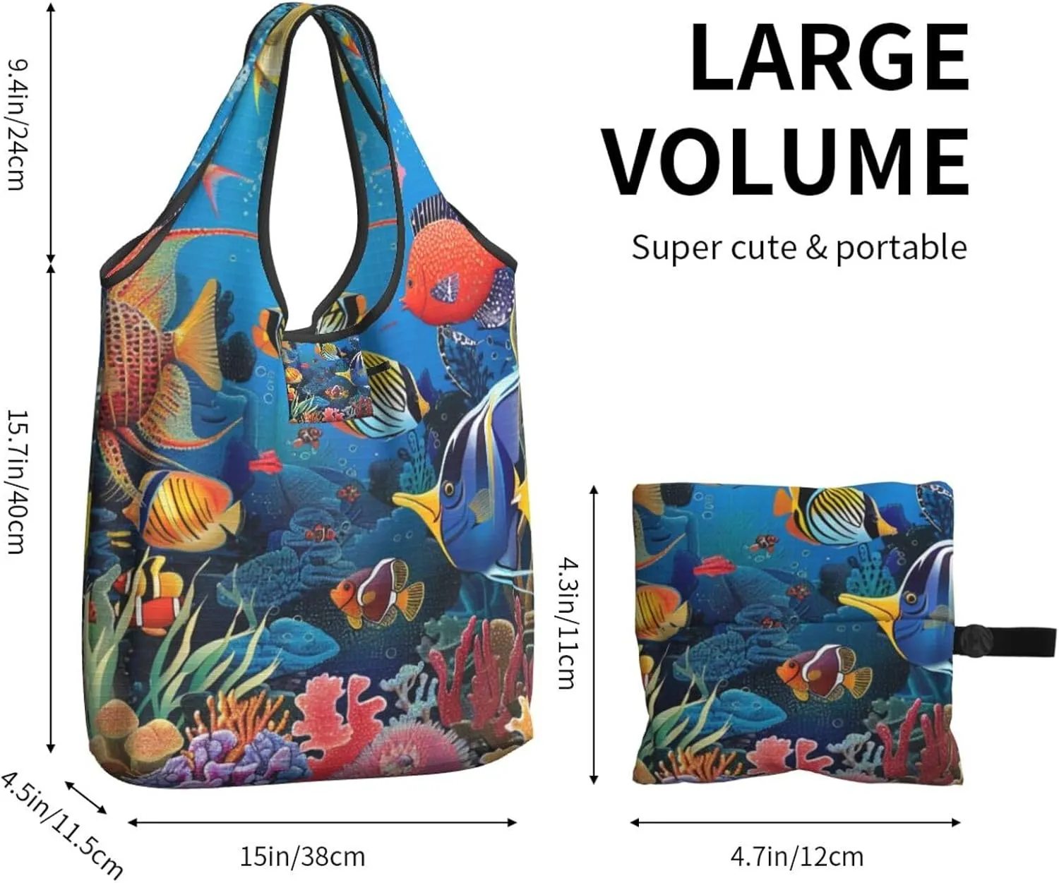 The Underwater World Tropical Fish Shopper Reusable Casual Shoulder Bag for Daily Use