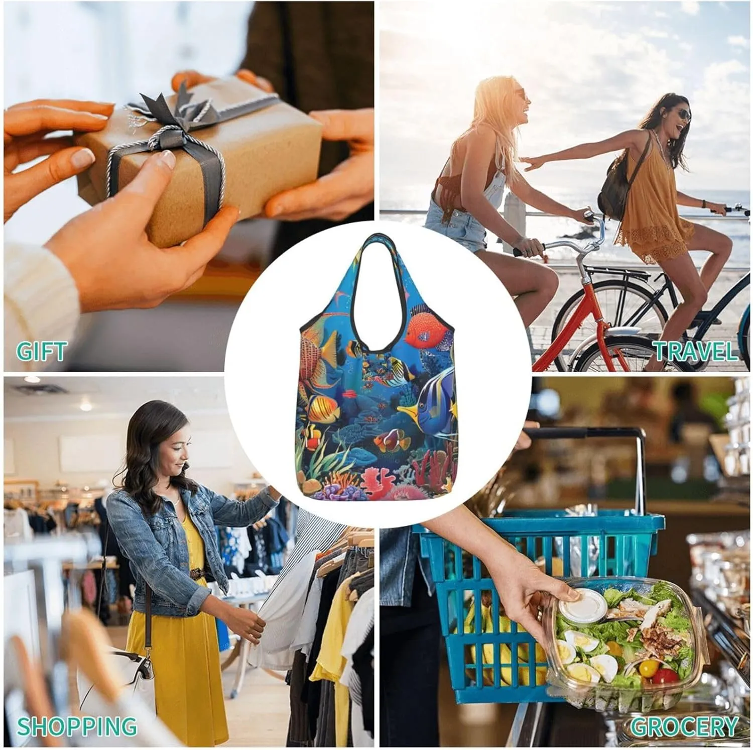 The Underwater World Tropical Fish Shopper Reusable Casual Shoulder Bag for Daily Use