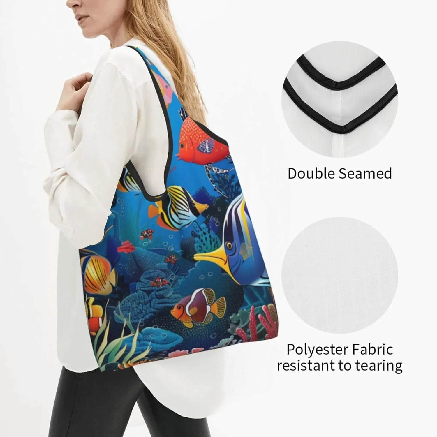 The Underwater World Tropical Fish Shopper Reusable Casual Shoulder Bag for Daily Use