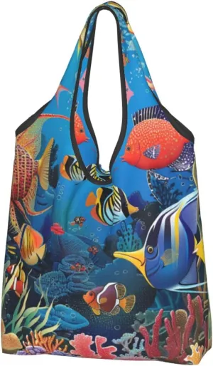 The Underwater World Tropical Fish Shopper Reusable Casual Shoulder Bag for Daily Use