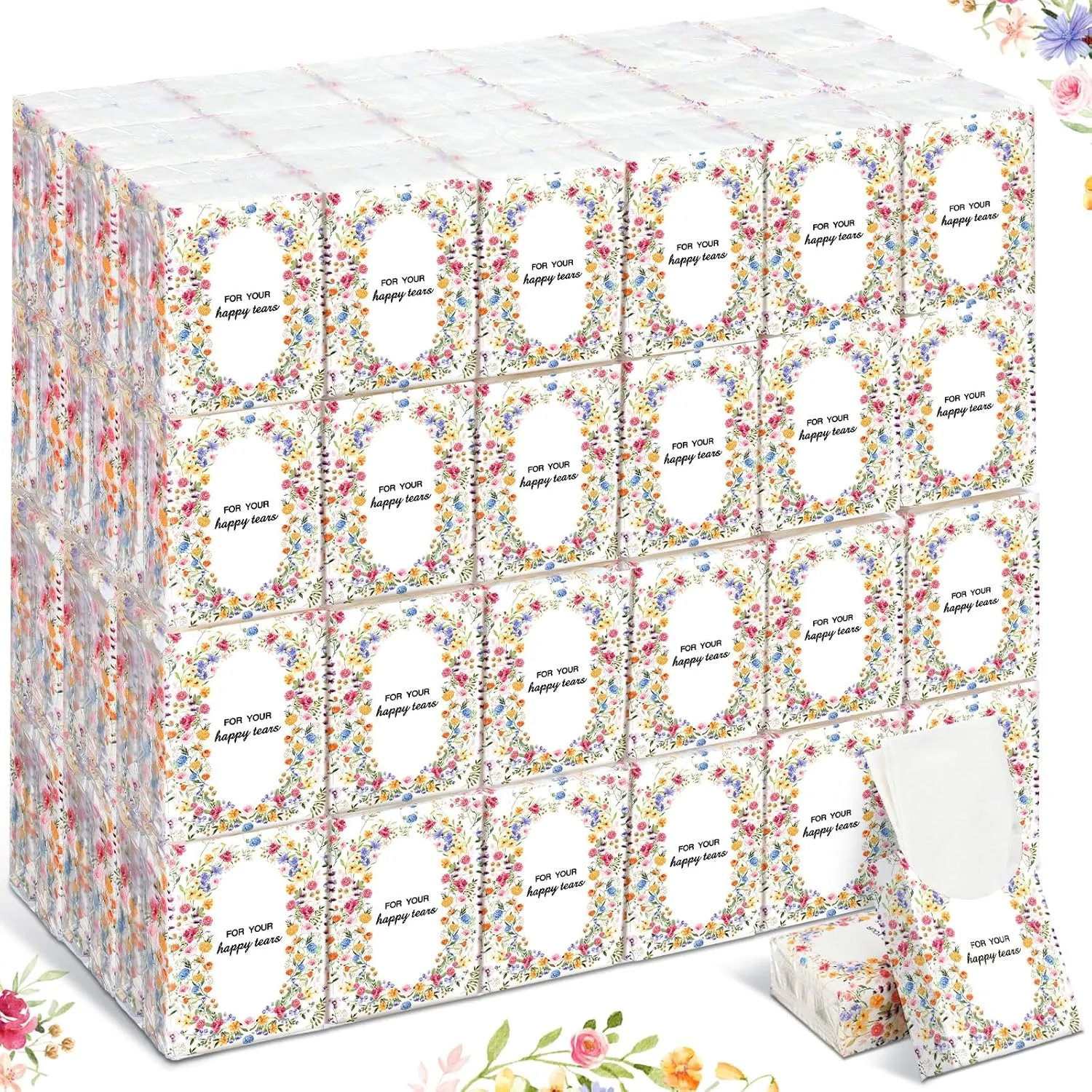 Therwen 100 Pack Wedding Happy Tears Tissues Packs for Wedding Guests 1000 Sheet Tissues Packs Travel Size Bulk Wedding Tissues Wedding Day Welcome Bags Essentials Stuffers Emergency Kit (Bright)