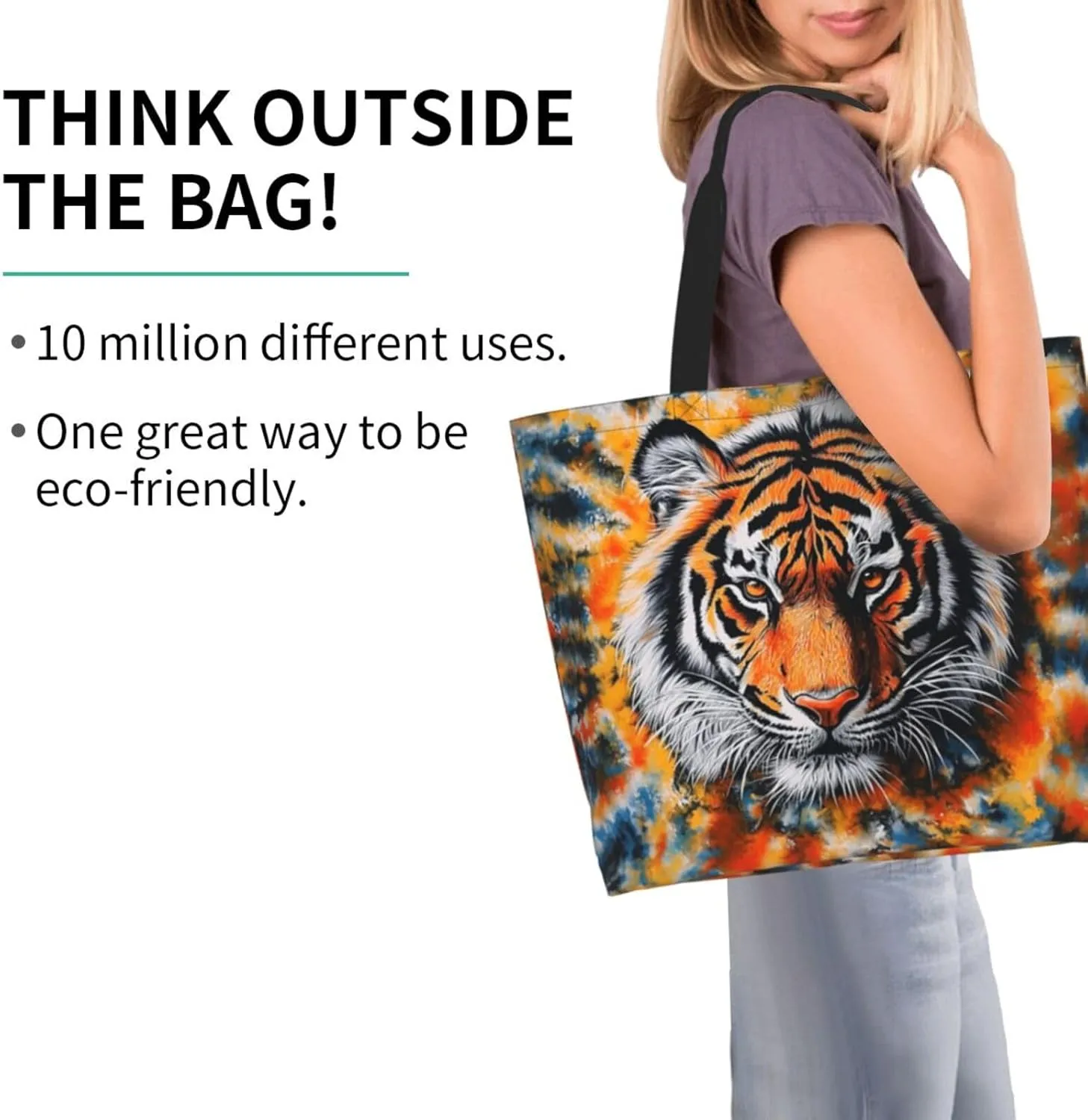 tigar tie dye print Reusable Shoulder Bags Large Casual Tote Bag Shopping Grocery grocery bag