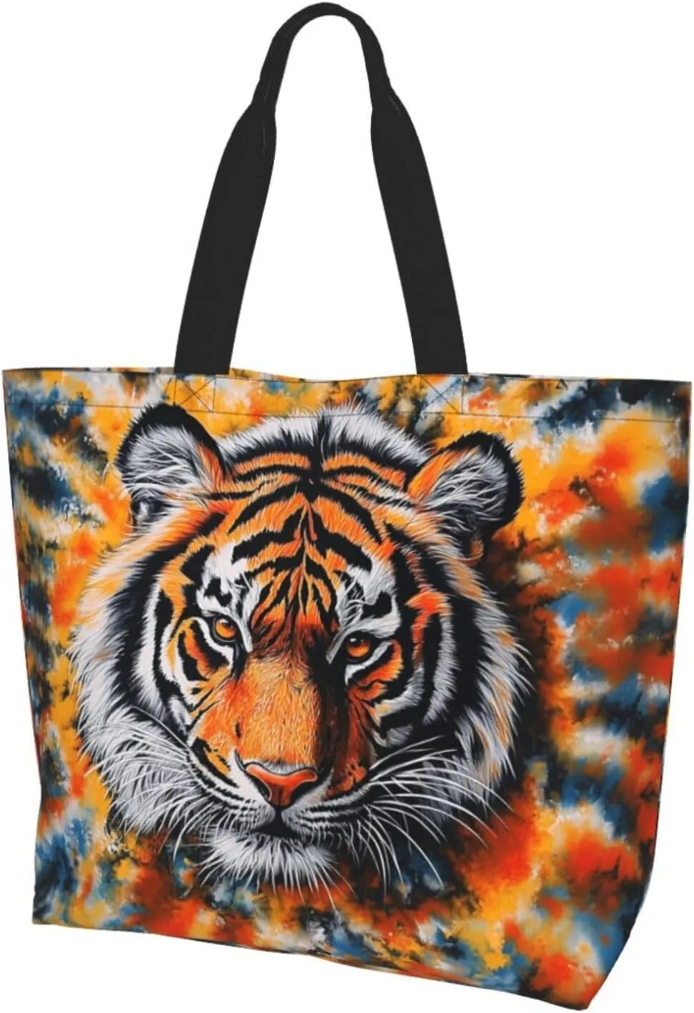 tigar tie dye print Reusable Shoulder Bags Large Casual Tote Bag Shopping Grocery grocery bag