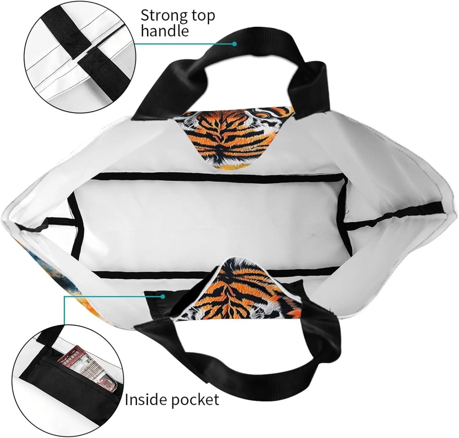 tigar tie dye print Reusable Shoulder Bags Large Casual Tote Bag Shopping Grocery grocery bag